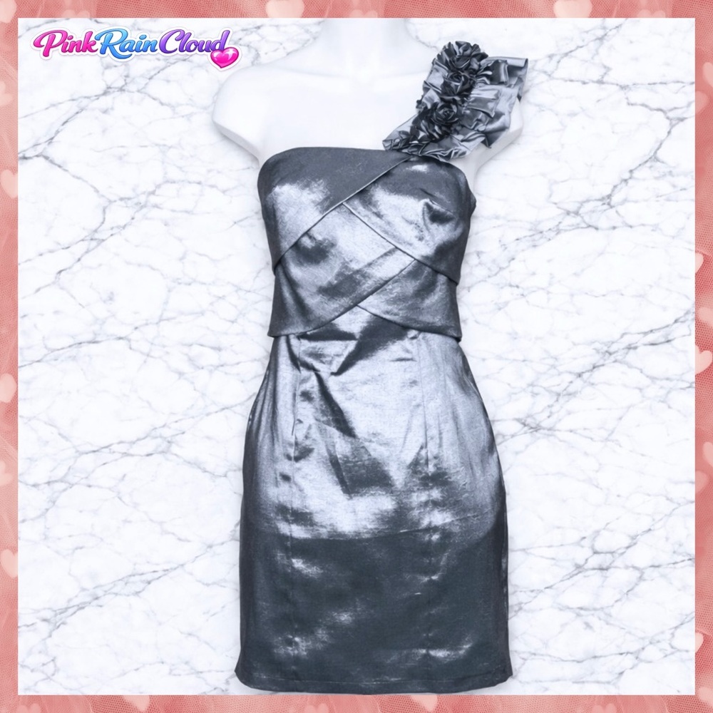 Daisy Metallic Silver Y2K Precision Fit Bodycon Pencil Dress Cocktail Juniors M